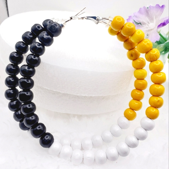 Rasta hoop earrings, African Earrings with wooden beads, Large hoop earrings 3.5 - Picture 6 of 10